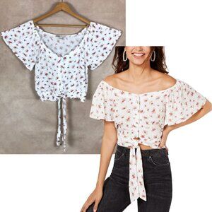 GYPSIES & MOONDUST Flutter Sleeve Tie Front Boho Top NEW MEDIUM